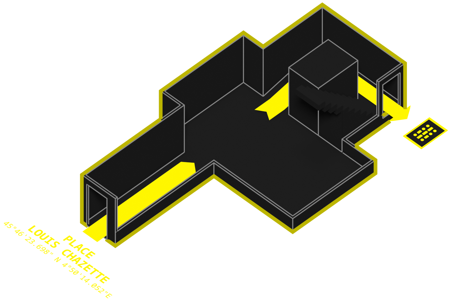 Plan d'acces au locaux du LOL : En entrant depuis la place, tout au bout en traversant une cour. Sur la droite avant les escaliers